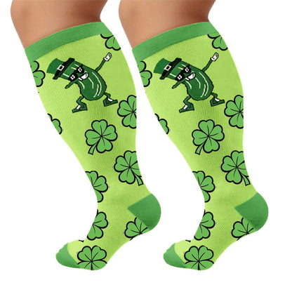 Plus Size Pickle Party Compression Socks - Green(1 Pair) - 4XL - image 9