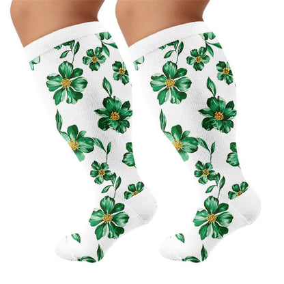 Plus Size Botanical Garden Compression Socks - White(1 Pair) - 4XL - image 8