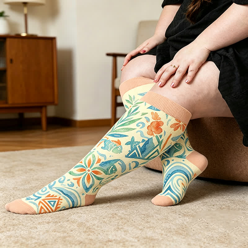 Plus Size Boho Floral Compression Socks - image 1