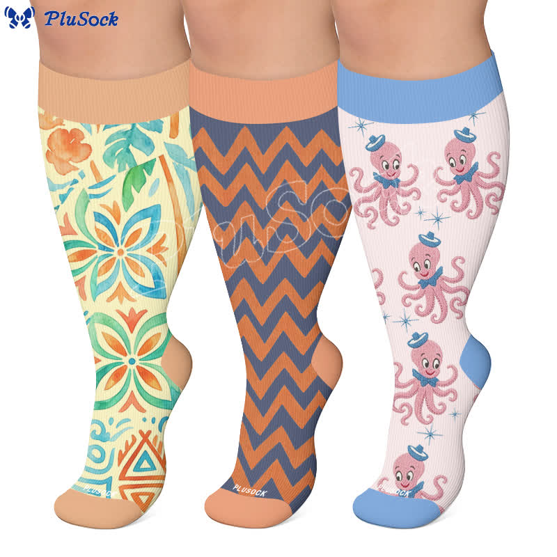 Plus Size Boho Floral Compression Socks - image 0