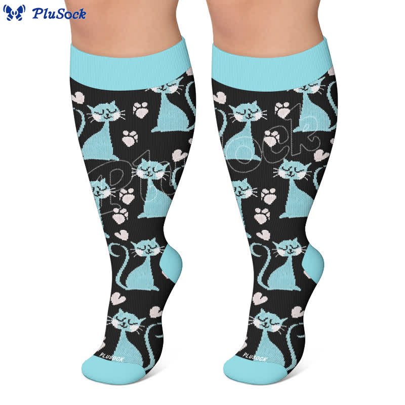 Plus Size Pink Stripe Cat Compression Socks - image 6