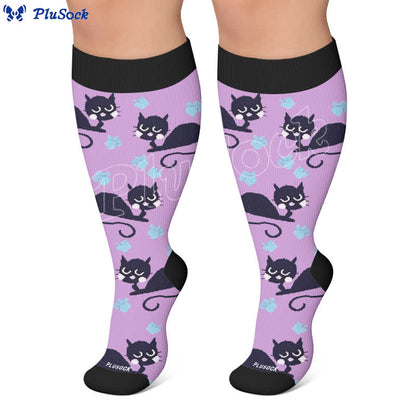 Plus Size Pink Stripe Cat Compression Socks - image 4
