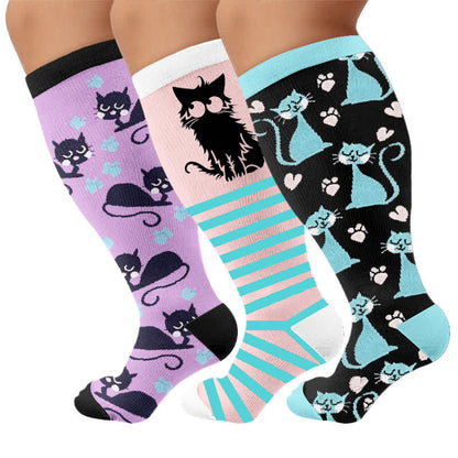 Plus Size Pink Stripe Cat Compression Socks - image 7