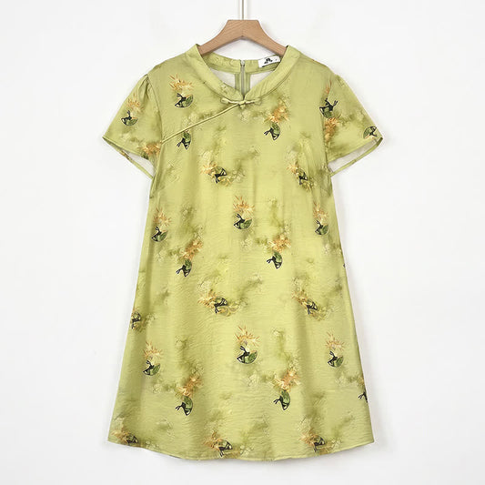 Plus-Size Floral Mandarin Collar Tunic Blouse - Yellow - 6XL - image 0