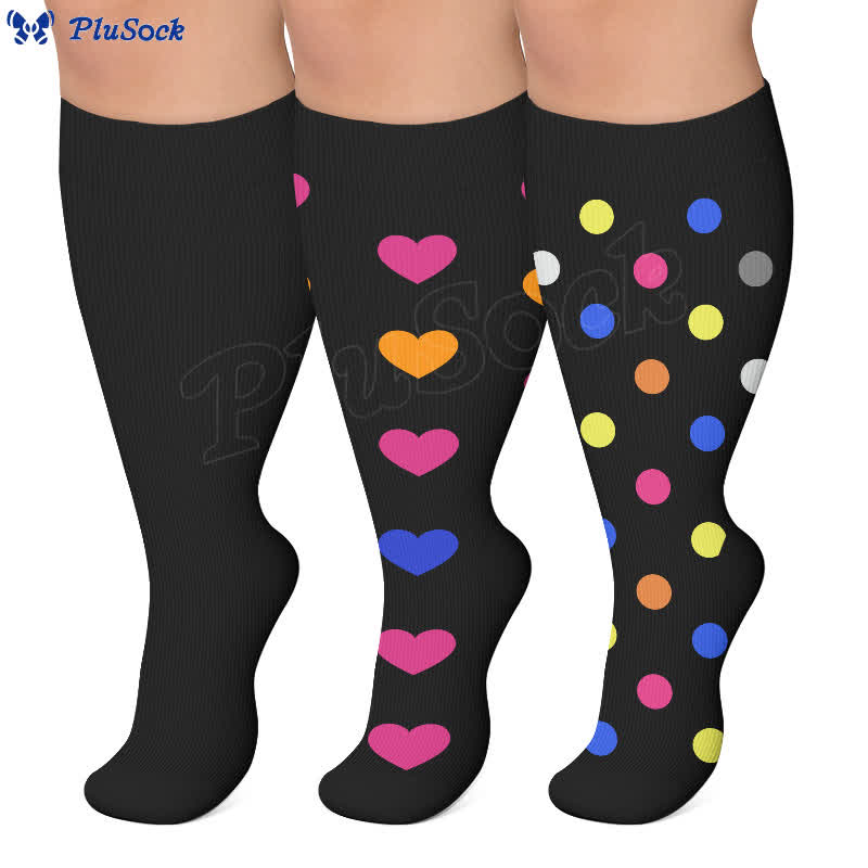 Plus Size Heart Pop Dot Compression Socks(3 Pairs) - image 0