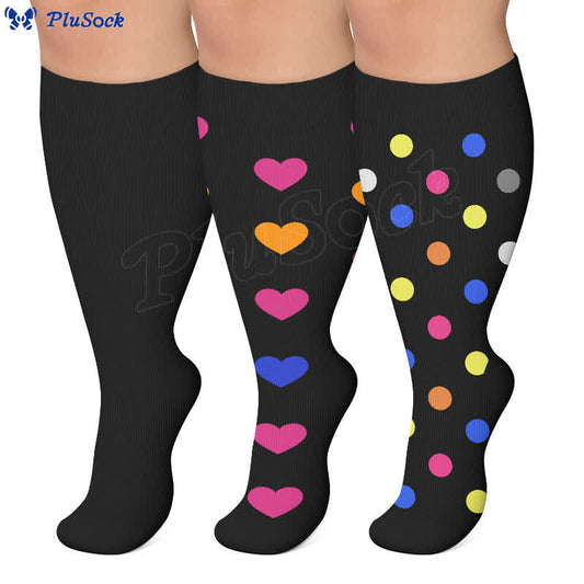 Plus Size Heart Pop Dot Compression Socks(3 Pairs) - image 0