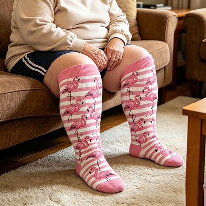 Plus Size Flamingo Stripe Compression Socks - Pink - 4XL - image 2