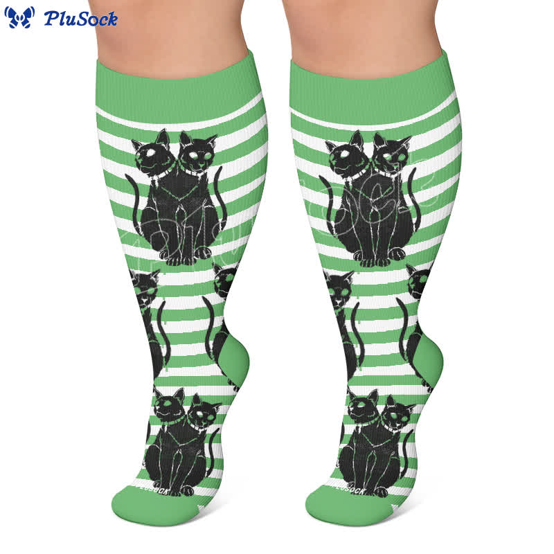Plus Size Green Cat Stripe Compression Socks - image 6