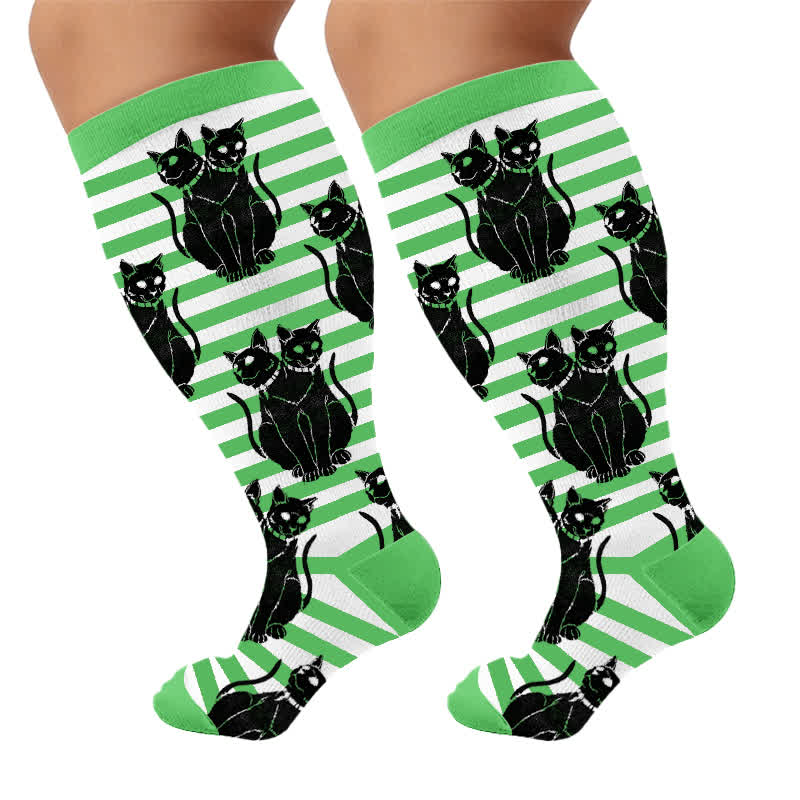 Plus Size Green Cat Stripe Compression Socks - image 10