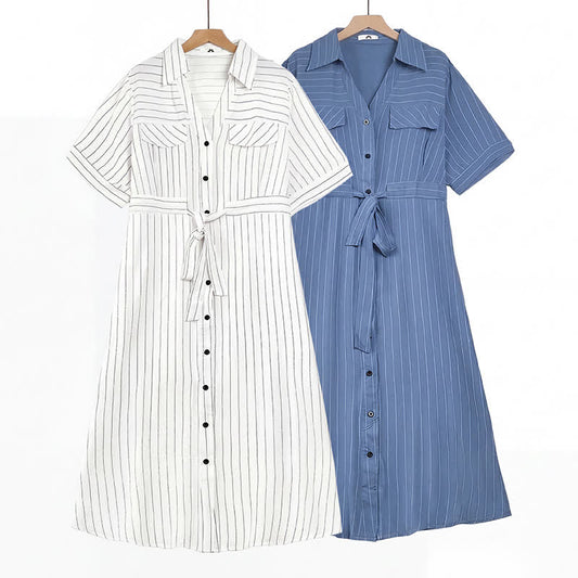Plus-Size Striped Belted Skirt Midi Dress - image 0