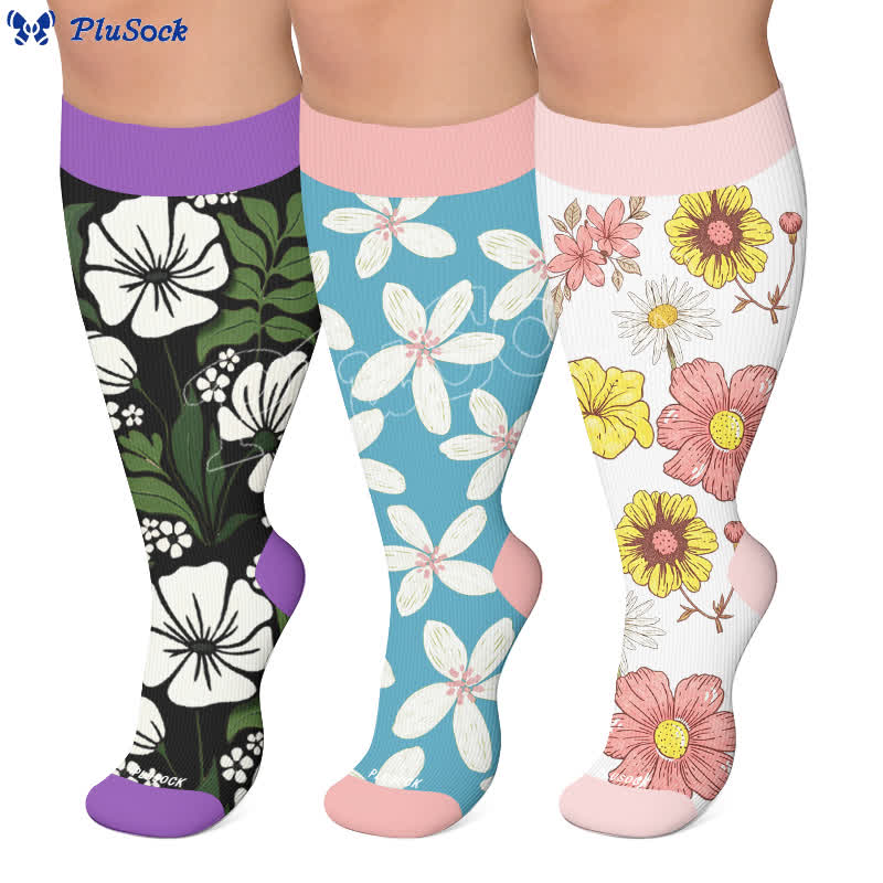 Plus Size Pastel Bloom Compression Socks - image 0
