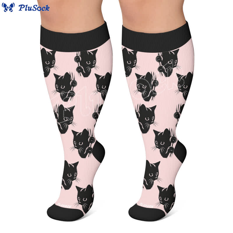 Plus Size Red Stripe Cat Compression Socks - image 6