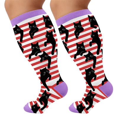 Plus Size Red Stripe Cat Compression Socks - image 9