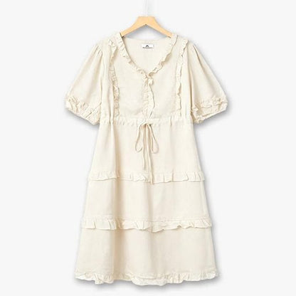 Romantic Plus Size Tiered Ruffle Midi Dress - Beige - 7XL - image 2
