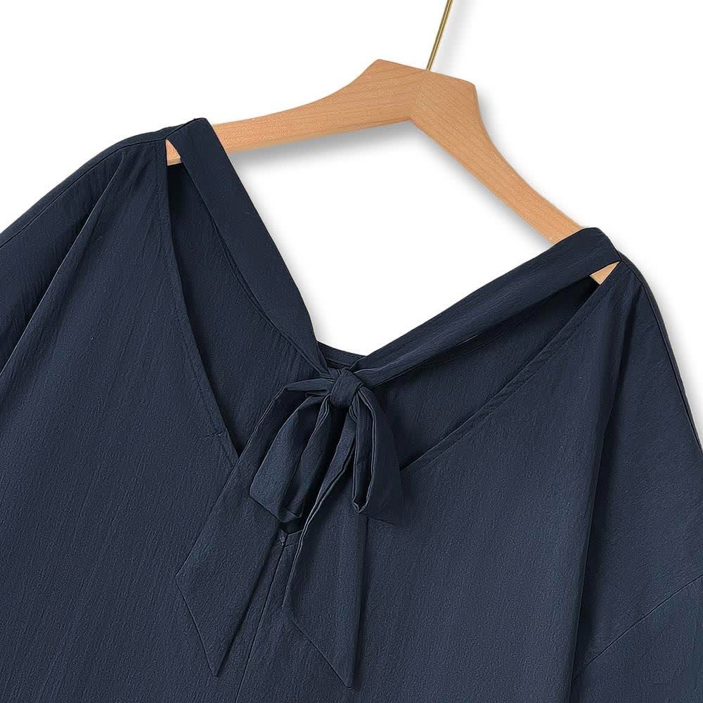 Plus Size Navy Tie Back Ruffle Hem Midi Dress - image 5