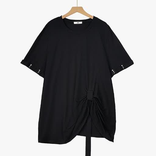 Plus Size Side Tie Ruched Short Sleeve Midi Skirt Matching Set - Blouse - 6XL - image 1