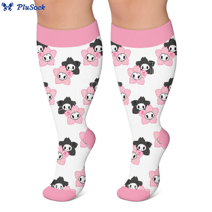 Plus Size Pink Skull Daisy Compression Socks - image 6