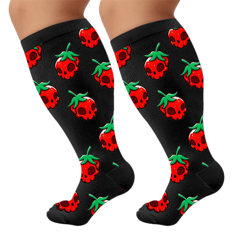 Plus Size Pink Skull Daisy Compression Socks - image 9