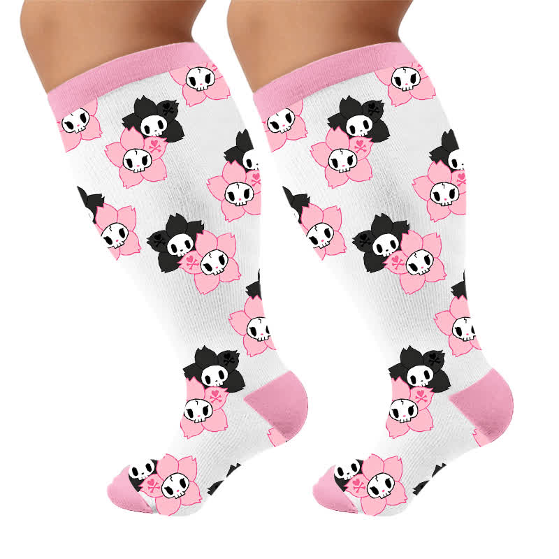 Plus Size Pink Skull Daisy Compression Socks - image 10