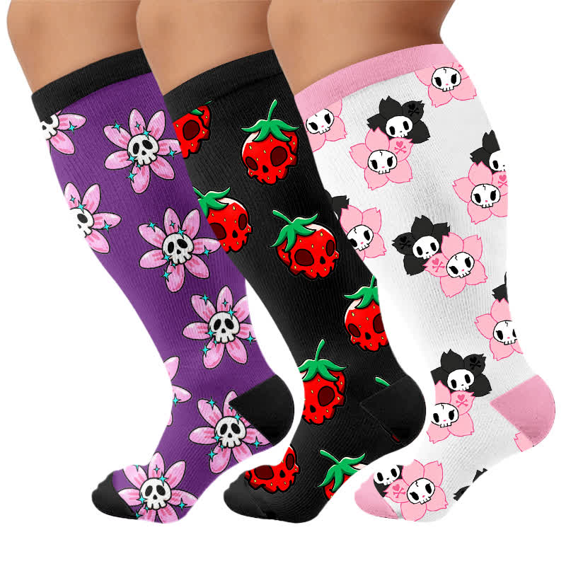 Plus Size Pink Skull Daisy Compression Socks - image 7