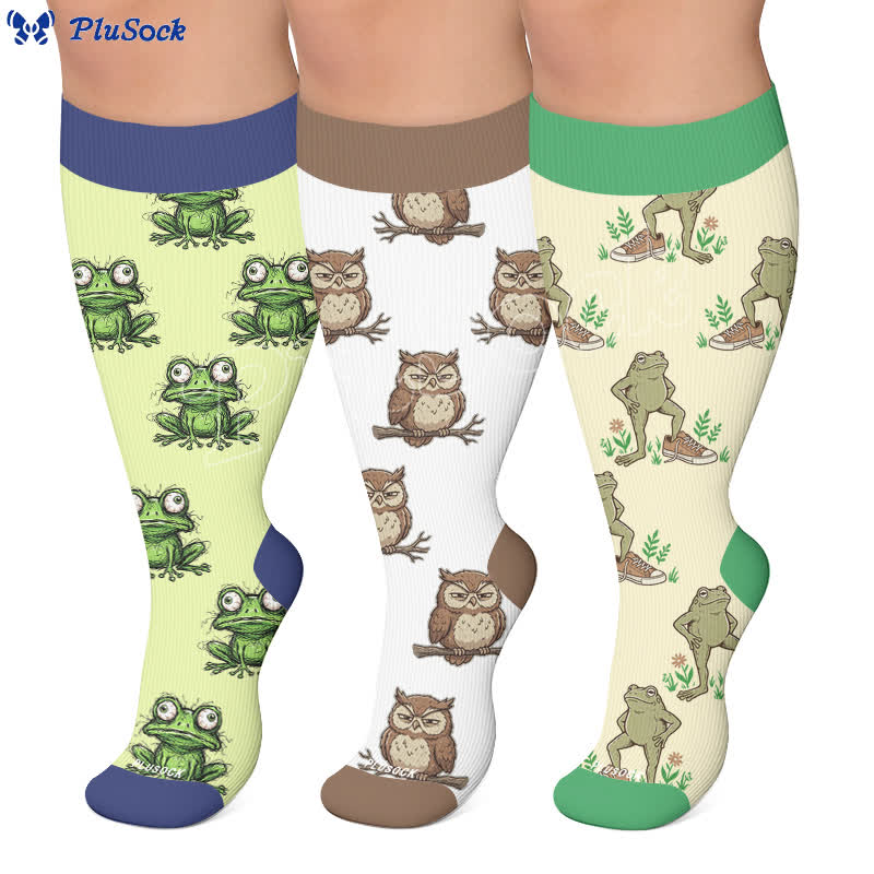 Plus Size Owl Frog Compression Socks - image 0