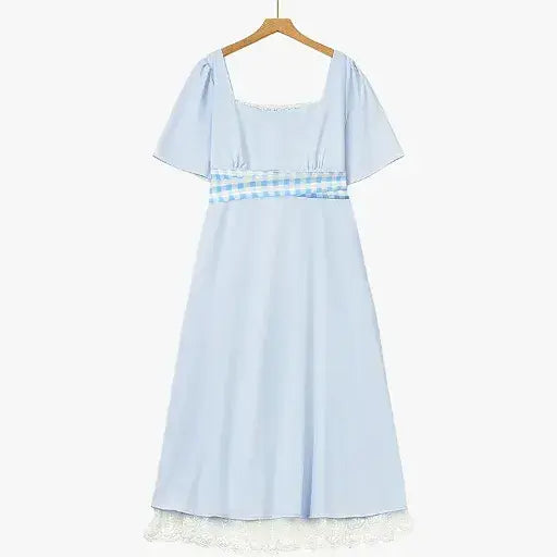 Plus Size Lightweight Summer A-line Square Neck Midi Dress - Blue - 3XL - image 0