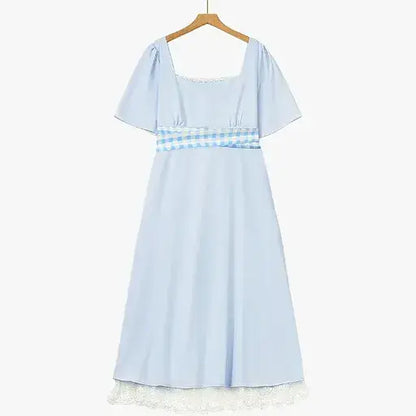 Plus Size Lightweight Summer A-line Square Neck Midi Dress - Blue - 3XL - image 0