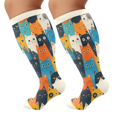 Plus Size Cartoon Cat Dog Compression Socks - Beige - 4XL - image 8