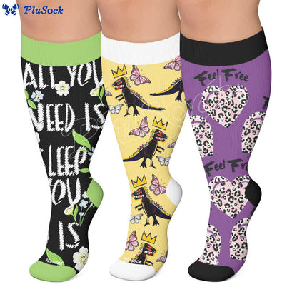 Plus Size Crown Dino Butterfly Compression Socks - image 0