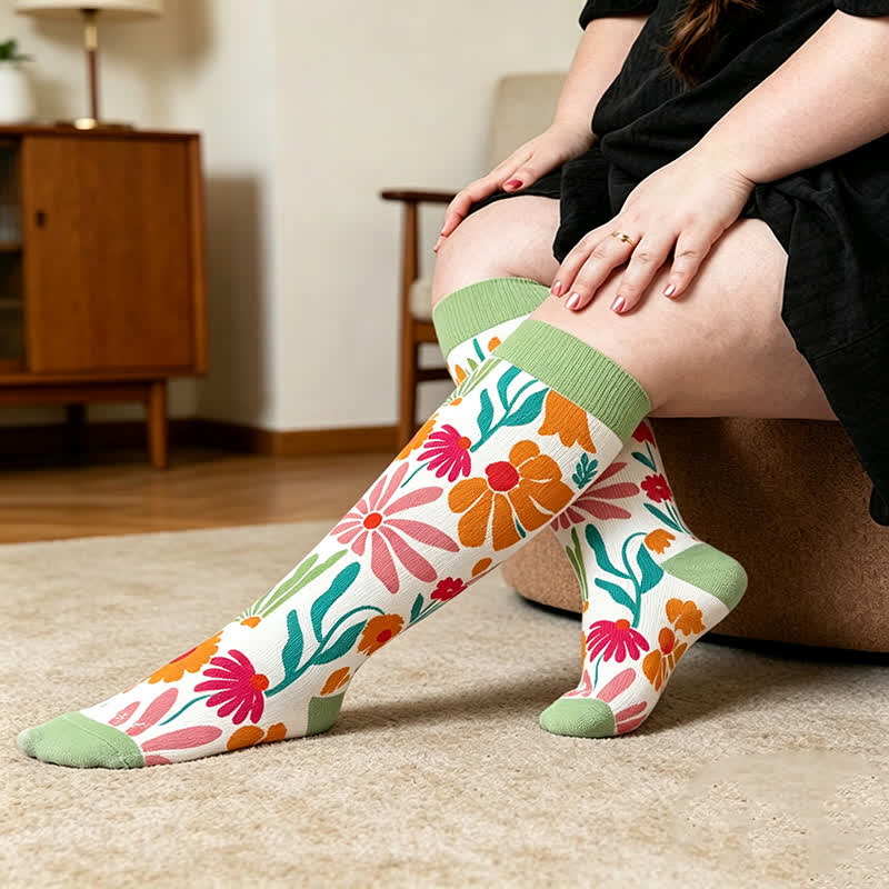 Plus Size Botanical Sloth Compression Socks - Green - 4XL - image 2