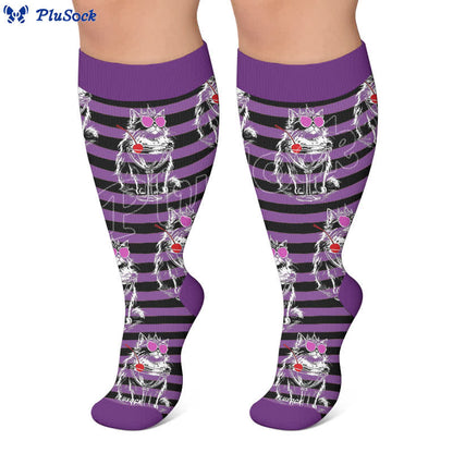 Plus Size Black Orange Cat Compression Socks - image 4