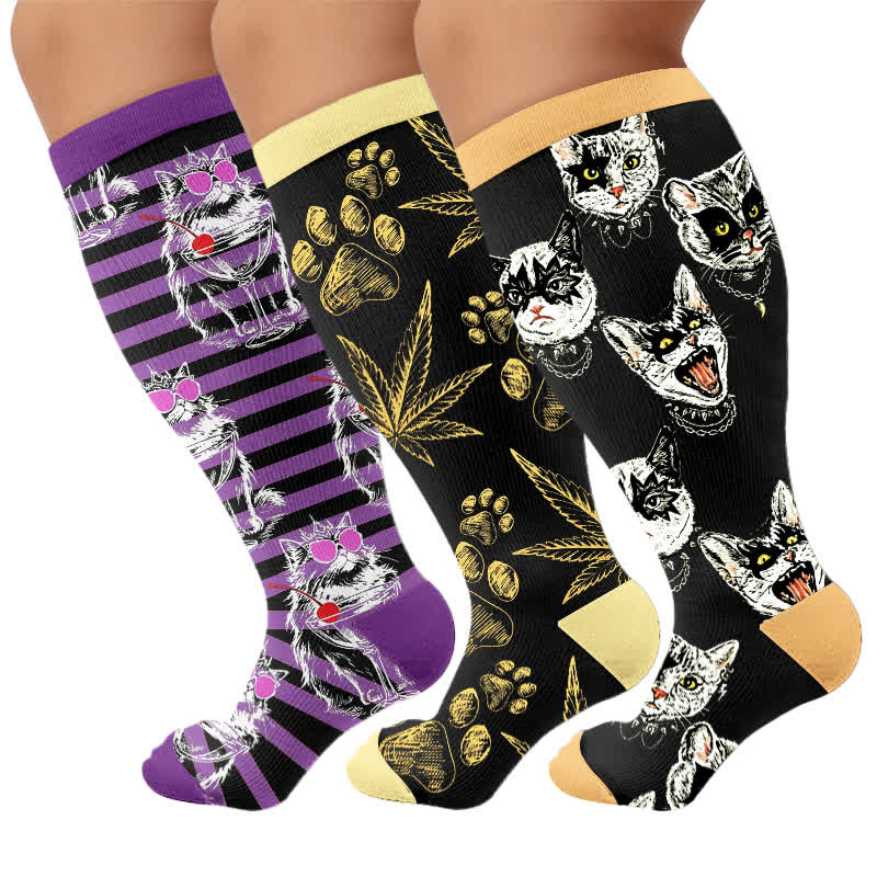 Plus Size Black Orange Cat Compression Socks - image 7
