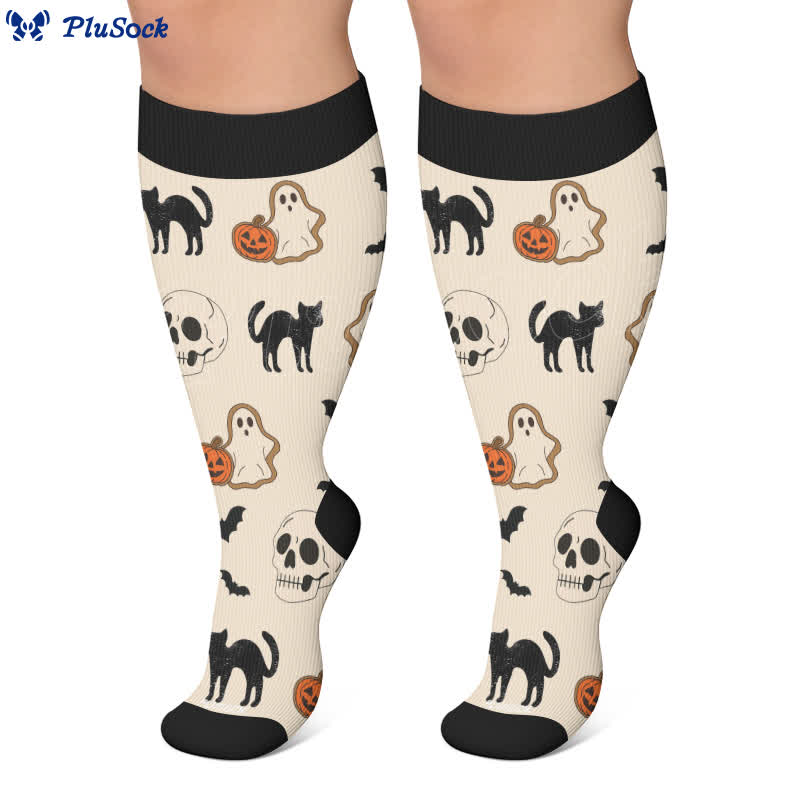 Plus Size Cartoon Pumpkin Cat Ghost Compression Socks - image 4