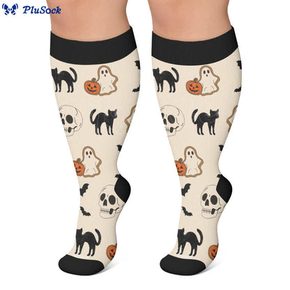 Plus Size Cartoon Pumpkin Cat Ghost Compression Socks - image 4