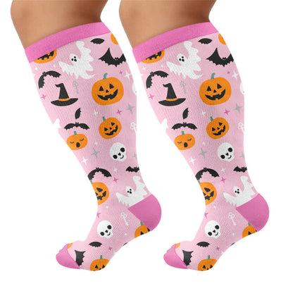 Plus Size Cartoon Pumpkin Cat Ghost Compression Socks - Purple - 4XL - image 9