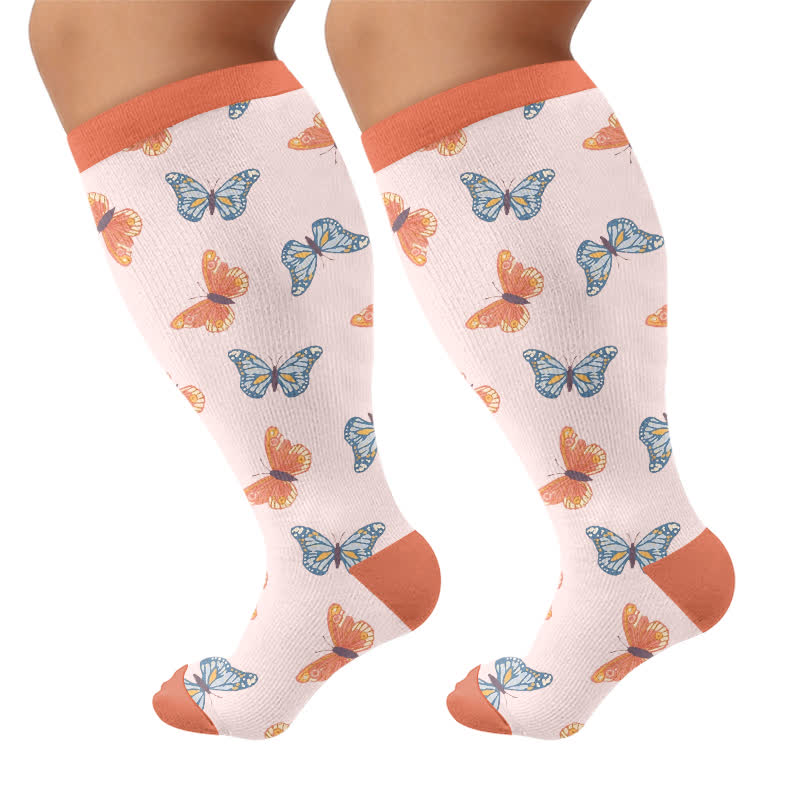 Plus Size Butterfly Lucky Horseshoe Compression Socks - Pink - 4XL - image 7