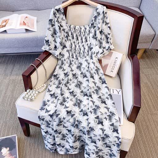 Plus SizeSquare Neck Puff Short Sleeve Floral Tiered Summer Dress - image 2