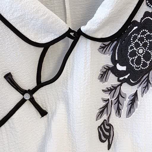Plus Size Mandarin Collar Frog Button Top & Floral Print Skirt 2 Piece Summer Sets - image 5