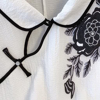 Plus Size Mandarin Collar Frog Button Top & Floral Print Skirt 2 Piece Summer Sets - image 5
