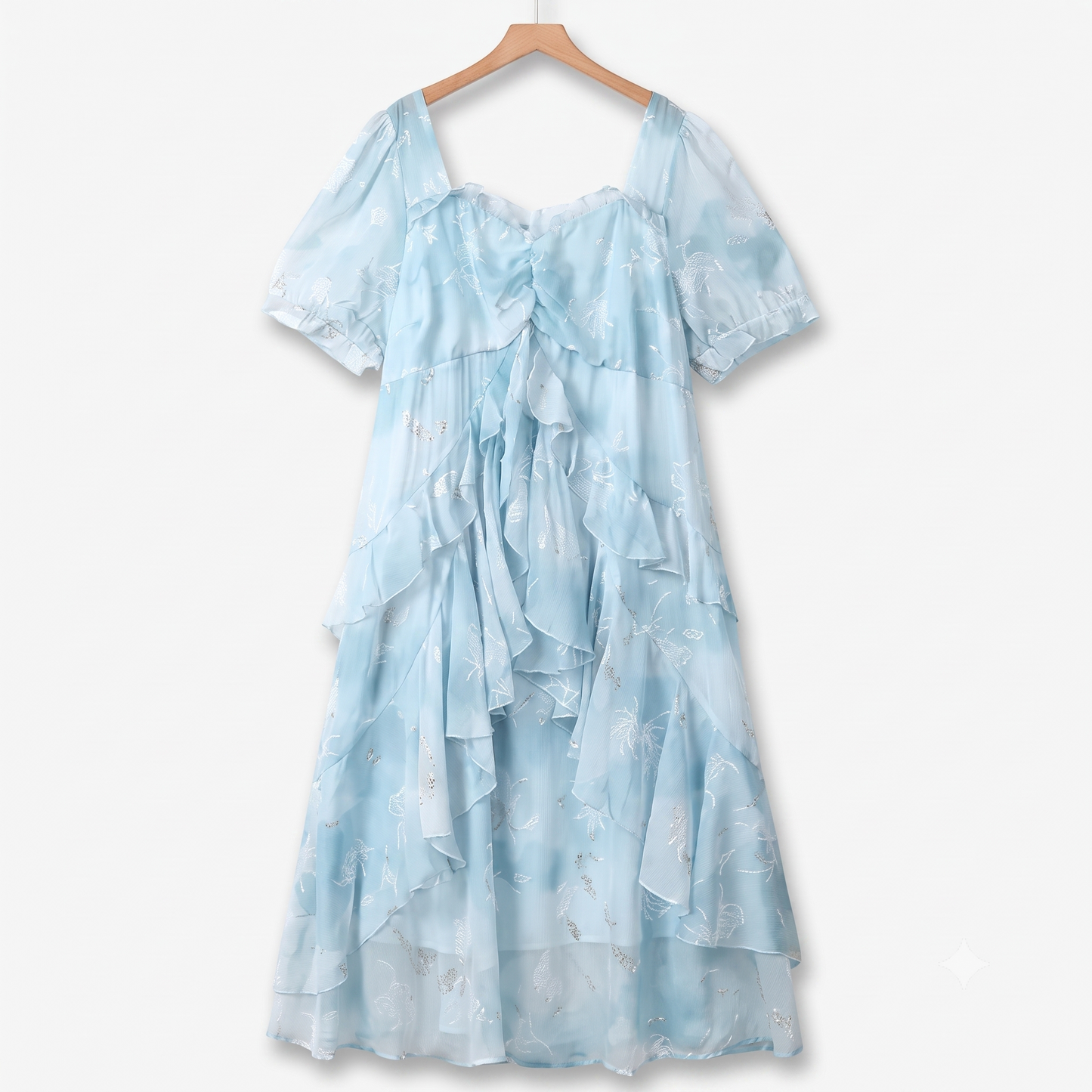 Plus Size Lightweight Puff Short Sleeve Summer Dresses - Blue - 6XL - image 0