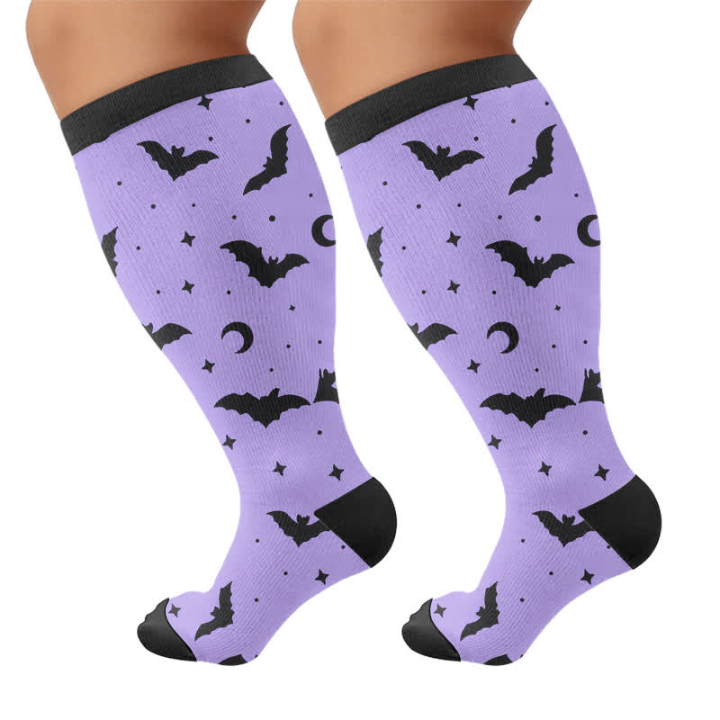 Plus Size Ghost Pumpkin Compression Socks - Purple - 4XL - image 10