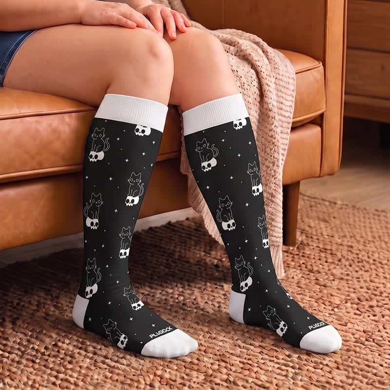 Plus Size Cartoon Ghost Cat Compression Socks - image 3