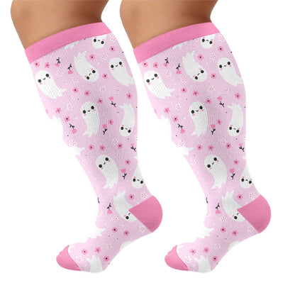 Plus Size Cartoon Ghost Cat Compression Socks - Pink - 4XL - image 10