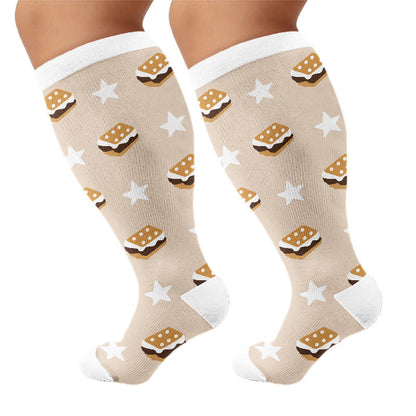 Plus Size Pancake Cookie Compression Socks - Khaki - 4XL - image 9