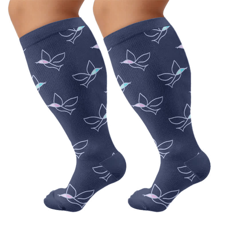 Plus Size Dragonfly Bird Compression Socks - Navy Blue - 4XL - image 9