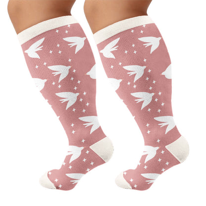 Plus Size Dragonfly Bird Compression Socks - Pink - 4XL - image 5