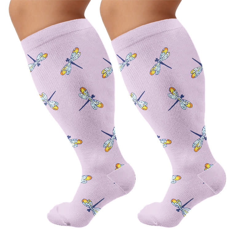 Plus Size Dragonfly Bird Compression Socks - Purple - 4XL - image 7