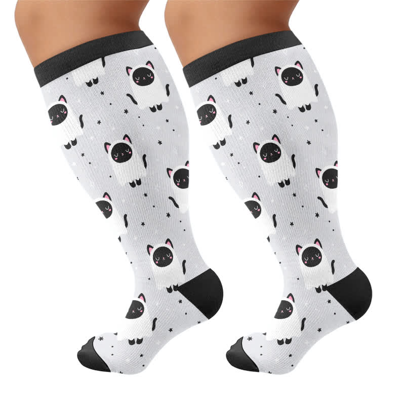 Plus Size Ghost Cat Compression Socks - Grey - 4XL - image 5