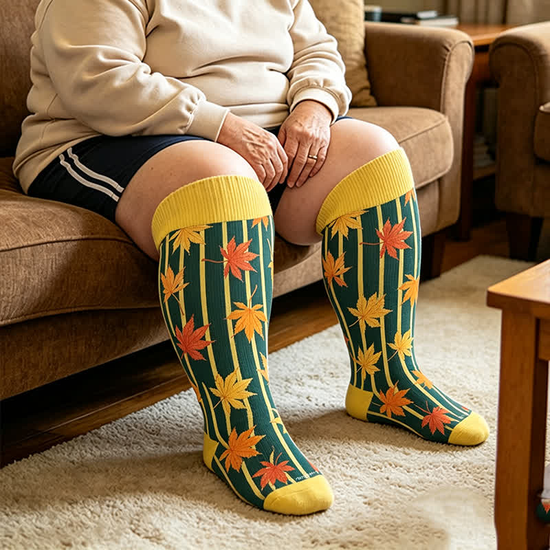 Plus Size Black Cat Bat Compression Socks - Yellow - 4XL - image 3