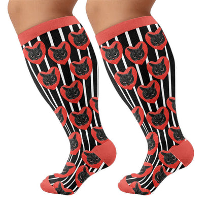 Plus Size Cat Heart Stripe Compression Socks - image 8